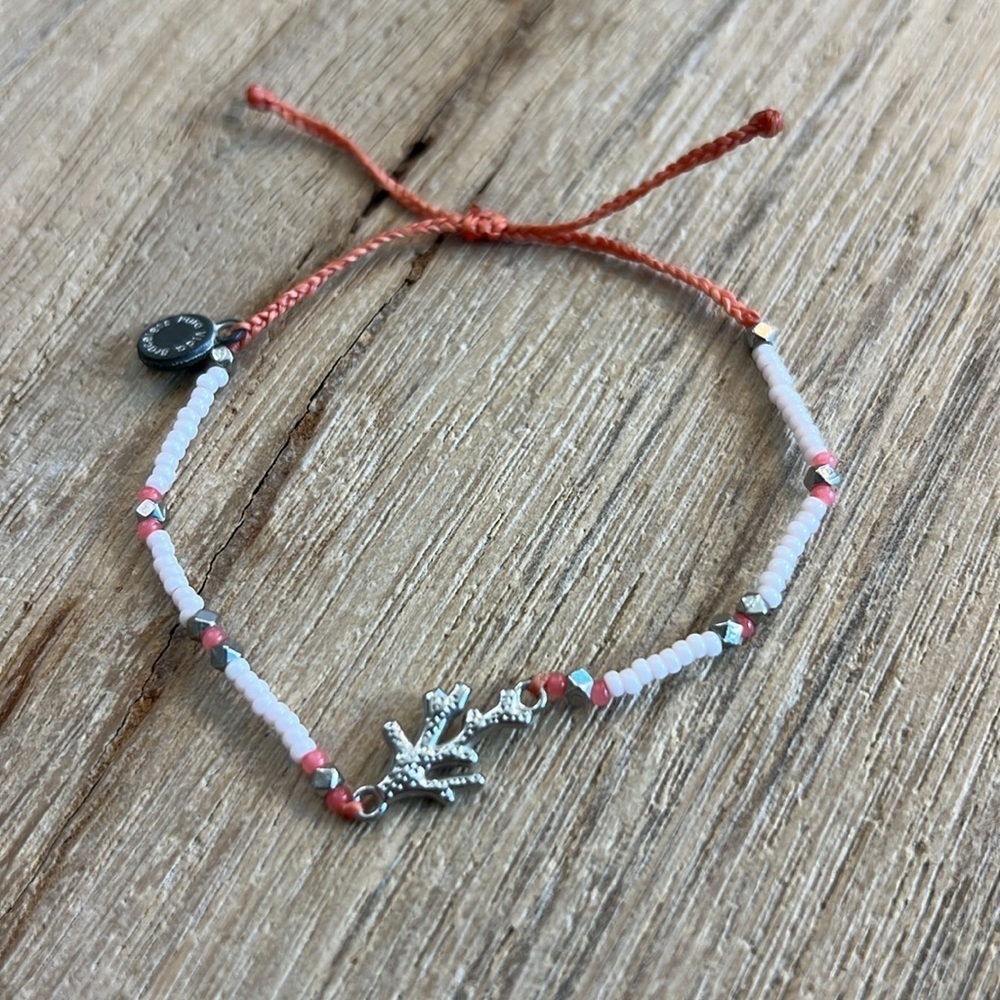 Pura Vida Bracelet Bundle Peach Orange Coral Shell Seed Bead Silver String Rare - Picture 4 of 8